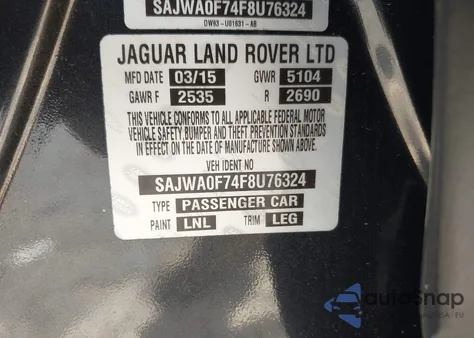 2015 Jaguar Xf 3.0 Portfolio/3.0 Sport from USA, damaged, VIN SAJWA0F74F8U76324